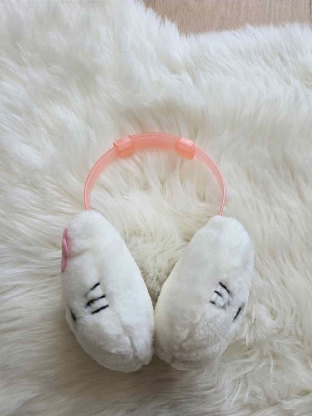 Hello Kitty Pink Headband White Plush Earmuffs Headphones